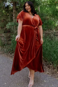 Baltic Born midi dresses|bump friendly|Nadine Velvet Midi Dress | Rust