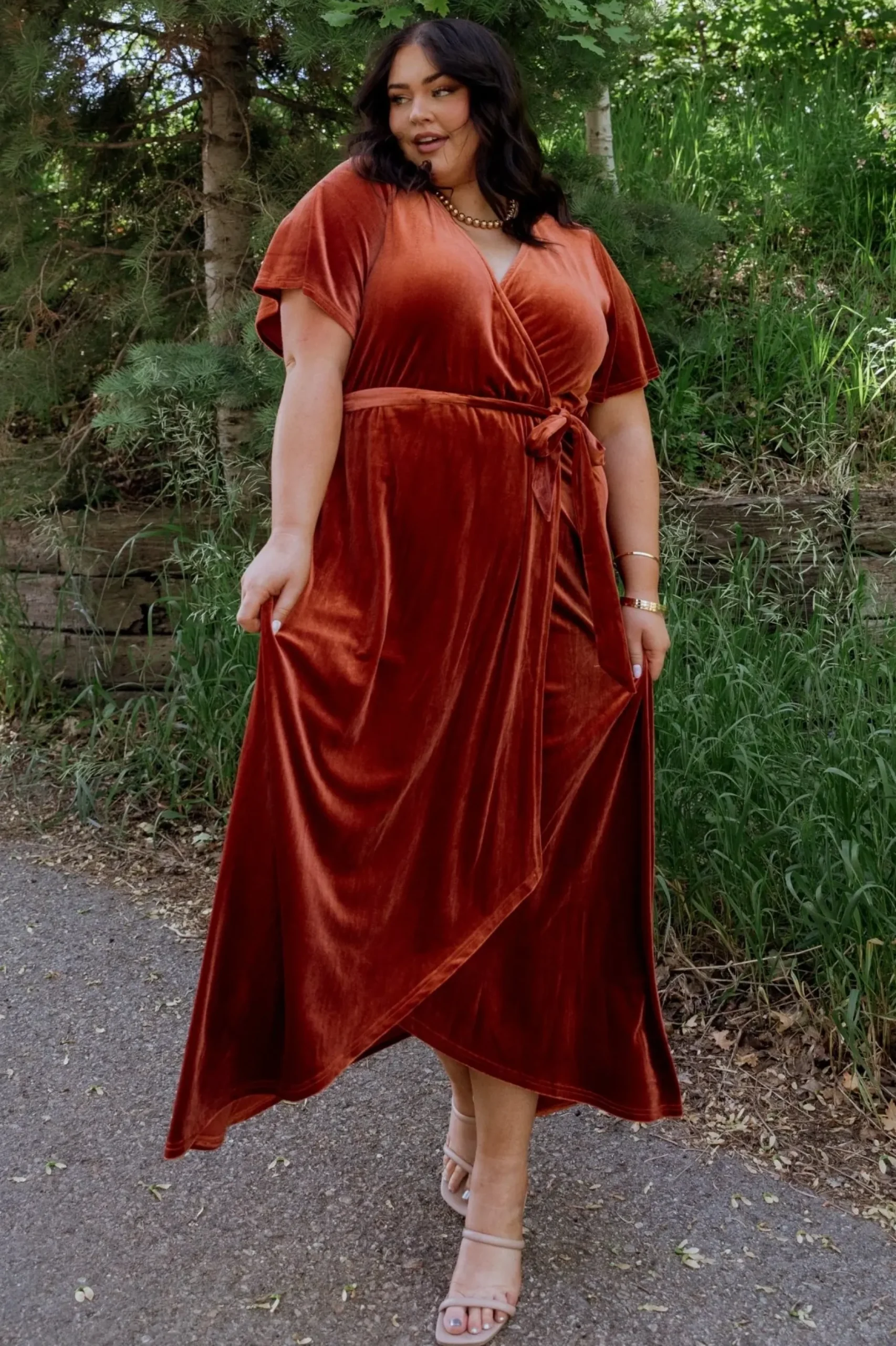 Baltic Born midi dresses|bump friendly|Nadine Velvet Midi Dress | Rust