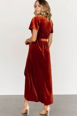 Baltic Born midi dresses|bump friendly|Nadine Velvet Midi Dress | Rust