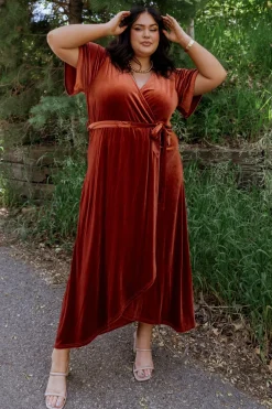 Baltic Born midi dresses|bump friendly|Nadine Velvet Midi Dress | Rust