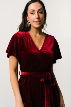 Baltic Born midi dresses|bump friendly|Nadine Velvet Midi Dress | Merlot