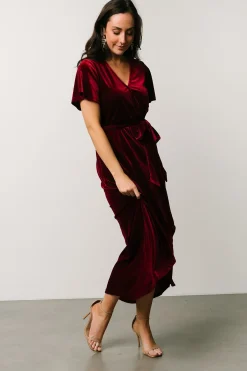 Baltic Born midi dresses|bump friendly|Nadine Velvet Midi Dress | Merlot