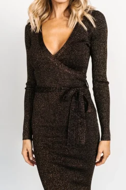 Baltic Born midi dresses|WINTER ESSENTIALS|Nancy Ribbed Shimmer Midi Dress | Bronze