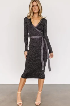 Baltic Born midi dresses|WINTER ESSENTIALS|Nancy Ribbed Shimmer Midi Dress | Black