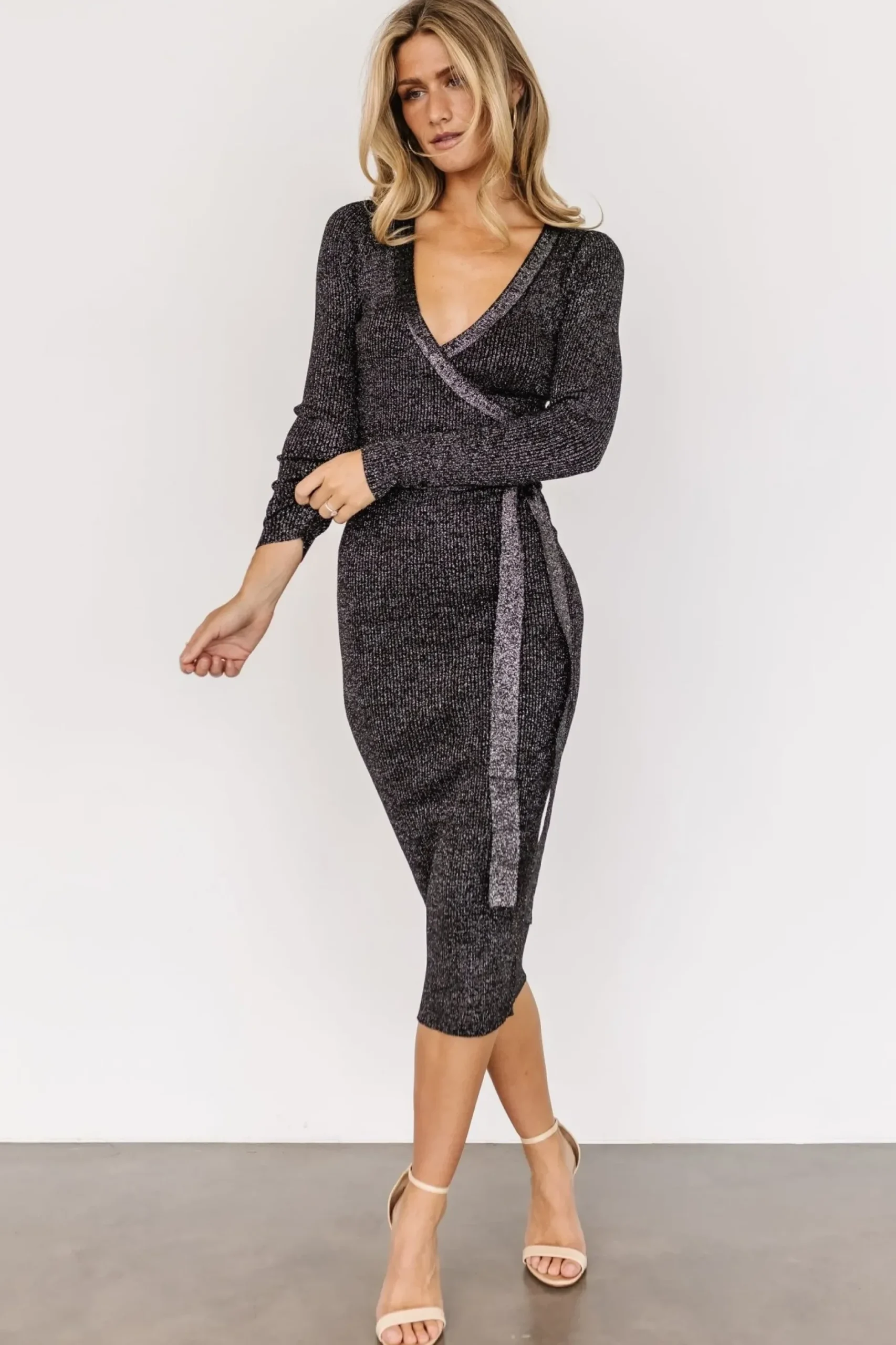 Baltic Born midi dresses|WINTER ESSENTIALS|Nancy Ribbed Shimmer Midi Dress | Black