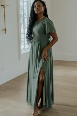 Baltic Born BEST SELLERS|Naomi Short Sleeve Maxi Dress | Dark Sage