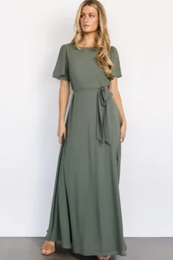 Baltic Born BEST SELLERS|Naomi Short Sleeve Maxi Dress | Dark Sage