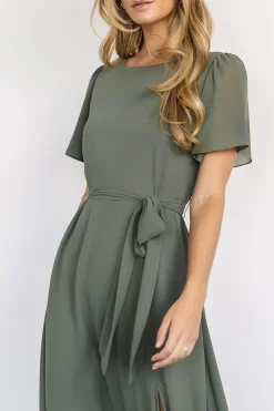 Baltic Born BEST SELLERS|Naomi Short Sleeve Maxi Dress | Dark Sage
