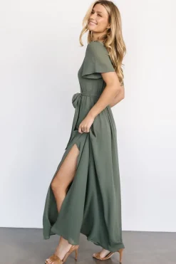 Baltic Born BEST SELLERS|Naomi Short Sleeve Maxi Dress | Dark Sage