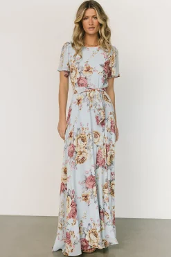 Baltic Born BEST SELLERS|Naomi Short Sleeve Maxi Dress | Blue Multi Floral