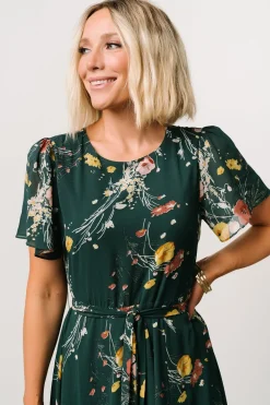 Baltic Born BEST SELLERS|Naomi Short Sleeve Maxi Dress | Dark Green Floral