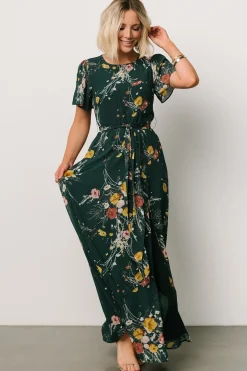 Baltic Born BEST SELLERS|Naomi Short Sleeve Maxi Dress | Dark Green Floral