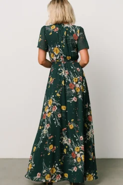 Baltic Born BEST SELLERS|Naomi Short Sleeve Maxi Dress | Dark Green Floral
