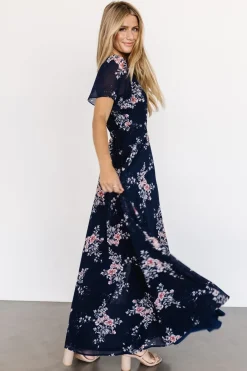 Baltic Born BEST SELLERS|Naomi Short Sleeve Maxi Dress | Navy Floral