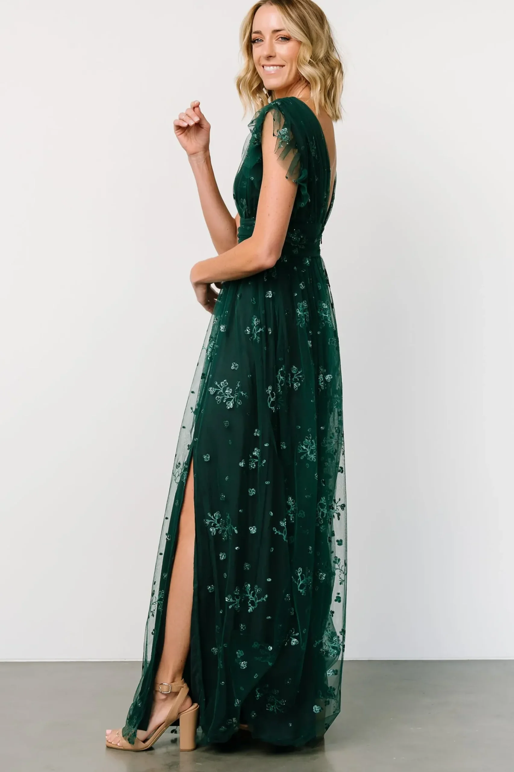 Baltic Born tulle styles|Natalia Floral Embellished Maxi Dress | Emerald