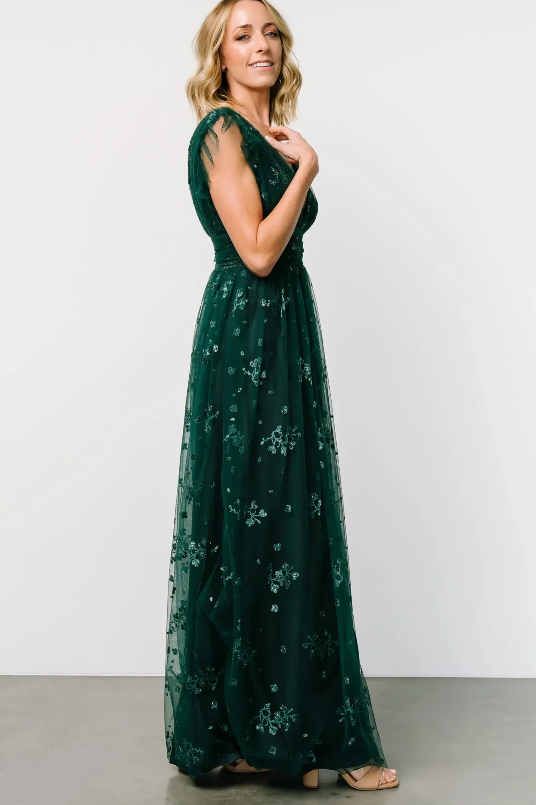 Baltic Born tulle styles|Natalia Floral Embellished Maxi Dress | Emerald