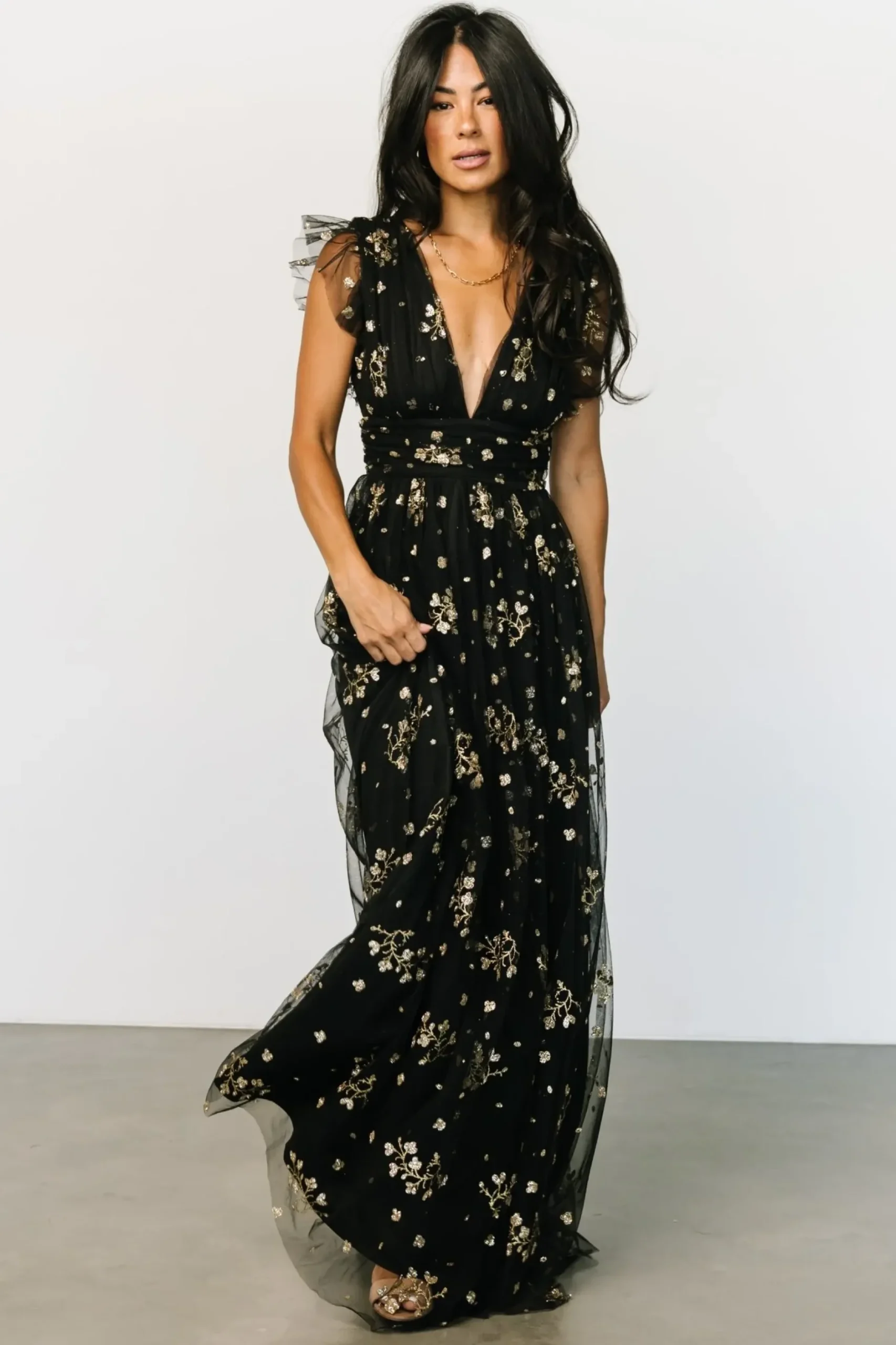 Baltic Born tulle styles|Natalia Floral Embellished Maxi Dress | Emerald