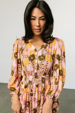 Baltic Born SALE|Noa Tiered Midi Dress | Pink + Mustard