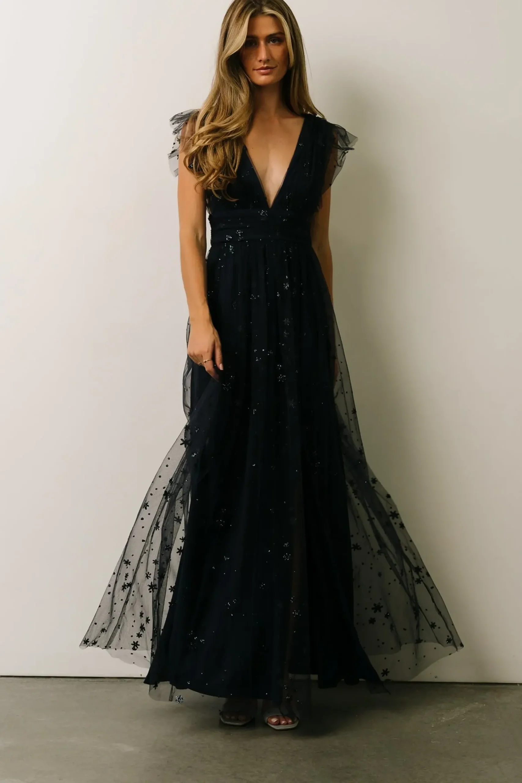 Baltic Born tulle styles|Nova Shimmer Maxi Dress | Navy