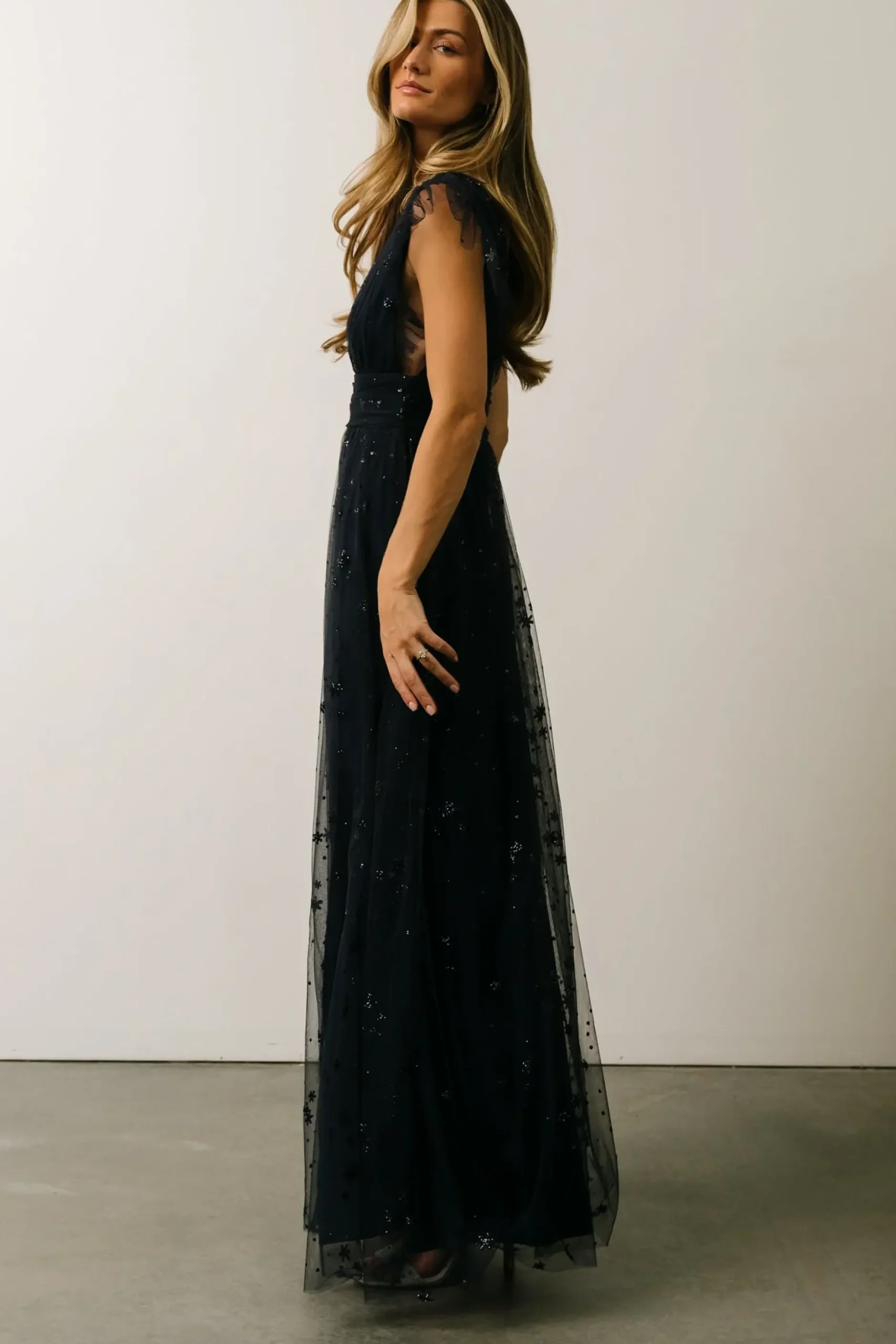 Baltic Born tulle styles|Nova Shimmer Maxi Dress | Navy