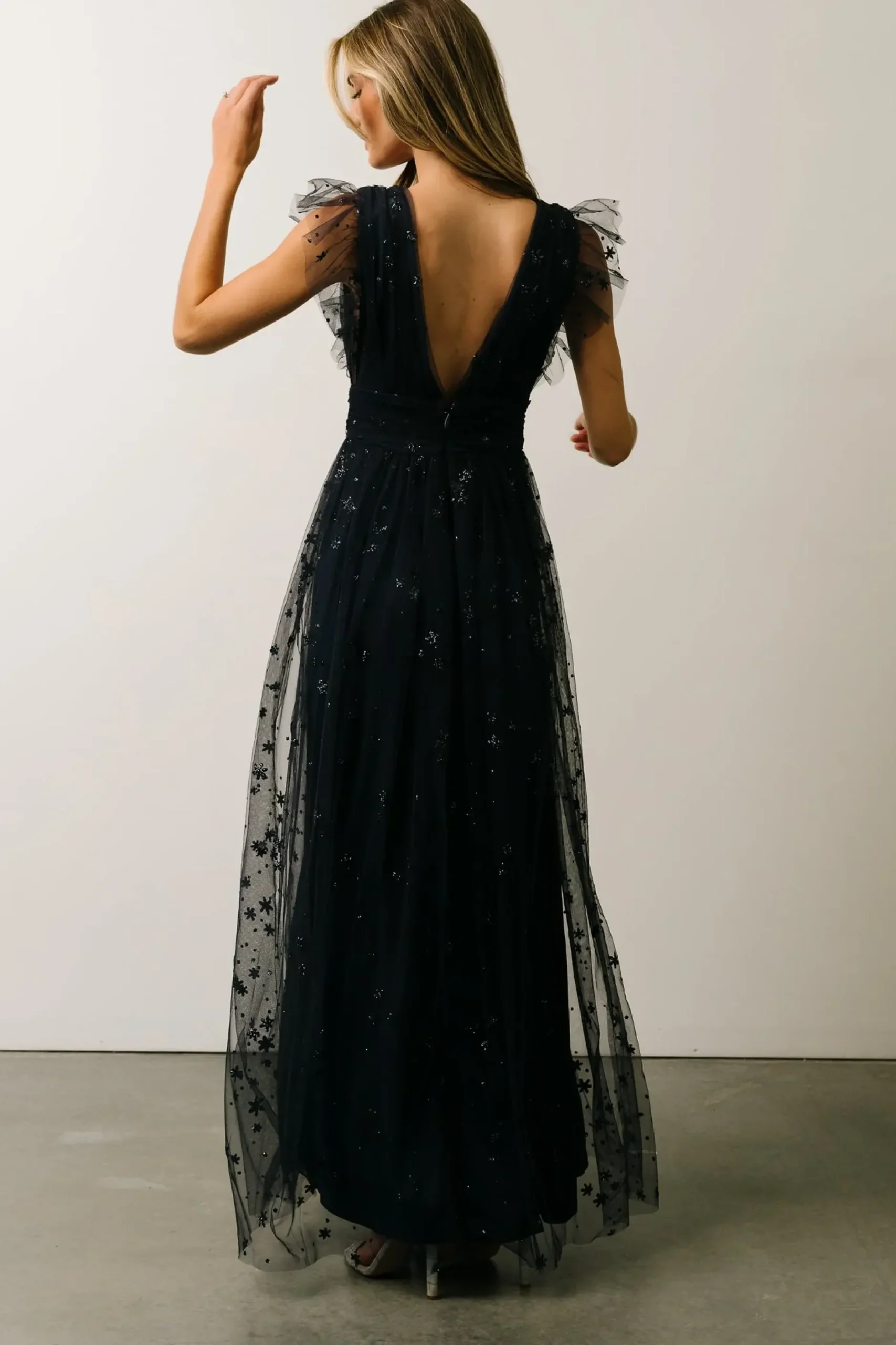 Baltic Born tulle styles|Nova Shimmer Maxi Dress | Navy
