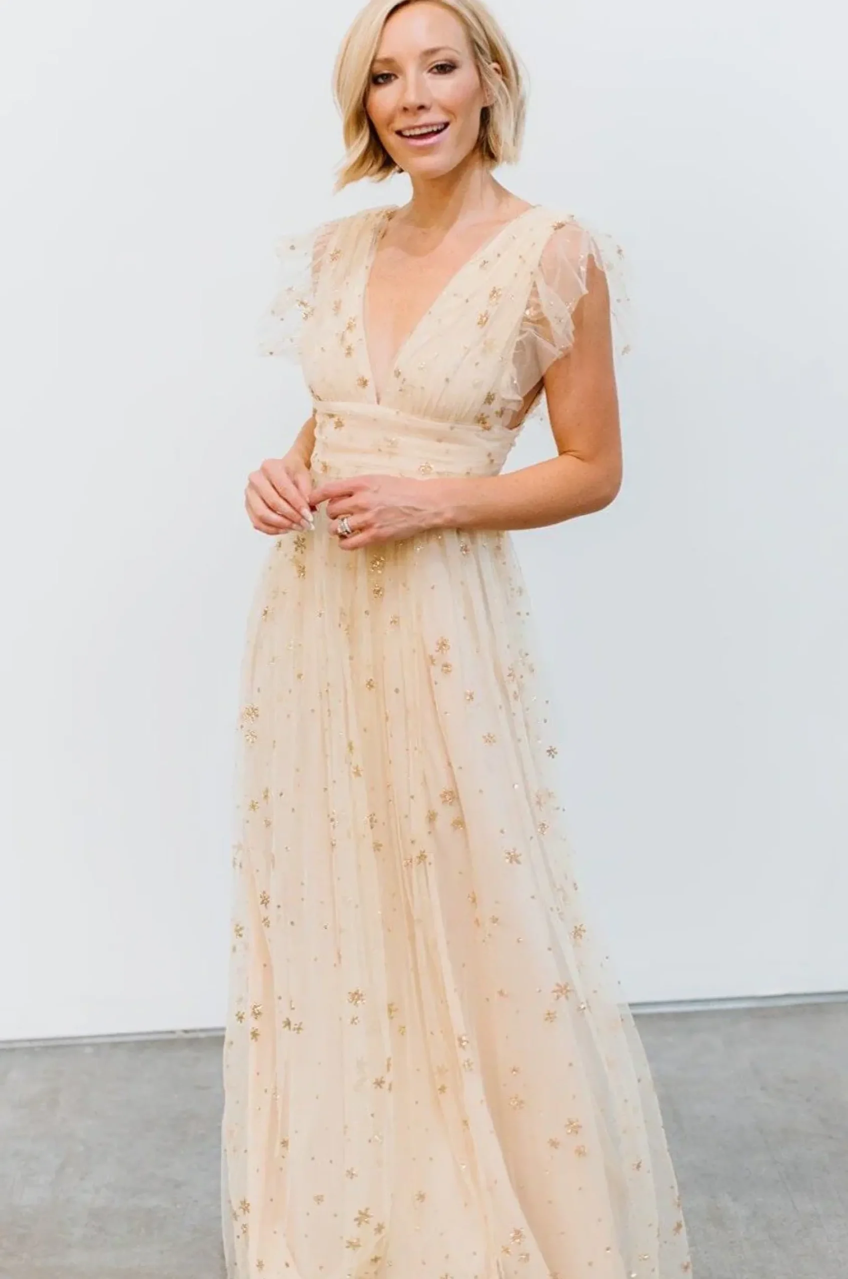 Baltic Born tulle styles|Nova Shimmer Maxi Dress | Gold