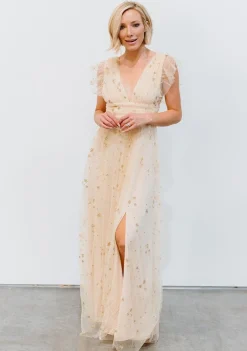 Baltic Born tulle styles|Nova Shimmer Maxi Dress | Gold