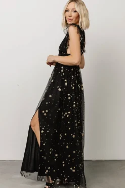 Baltic Born tulle styles|Nova Shimmer Maxi Dress | Black + Gold