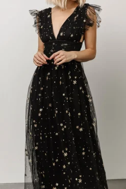 Baltic Born tulle styles|Nova Shimmer Maxi Dress | Black + Gold
