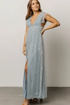 Baltic Born tulle styles|Nova Shimmer Maxi Dress | Dusty Blue + Silver
