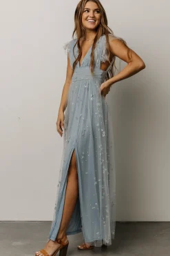 Baltic Born tulle styles|Nova Shimmer Maxi Dress | Dusty Blue + Silver