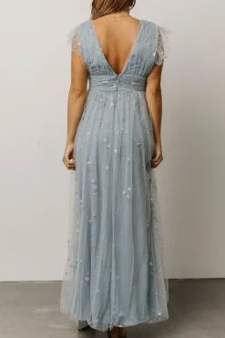 Baltic Born tulle styles|Nova Shimmer Maxi Dress | Dusty Blue + Silver