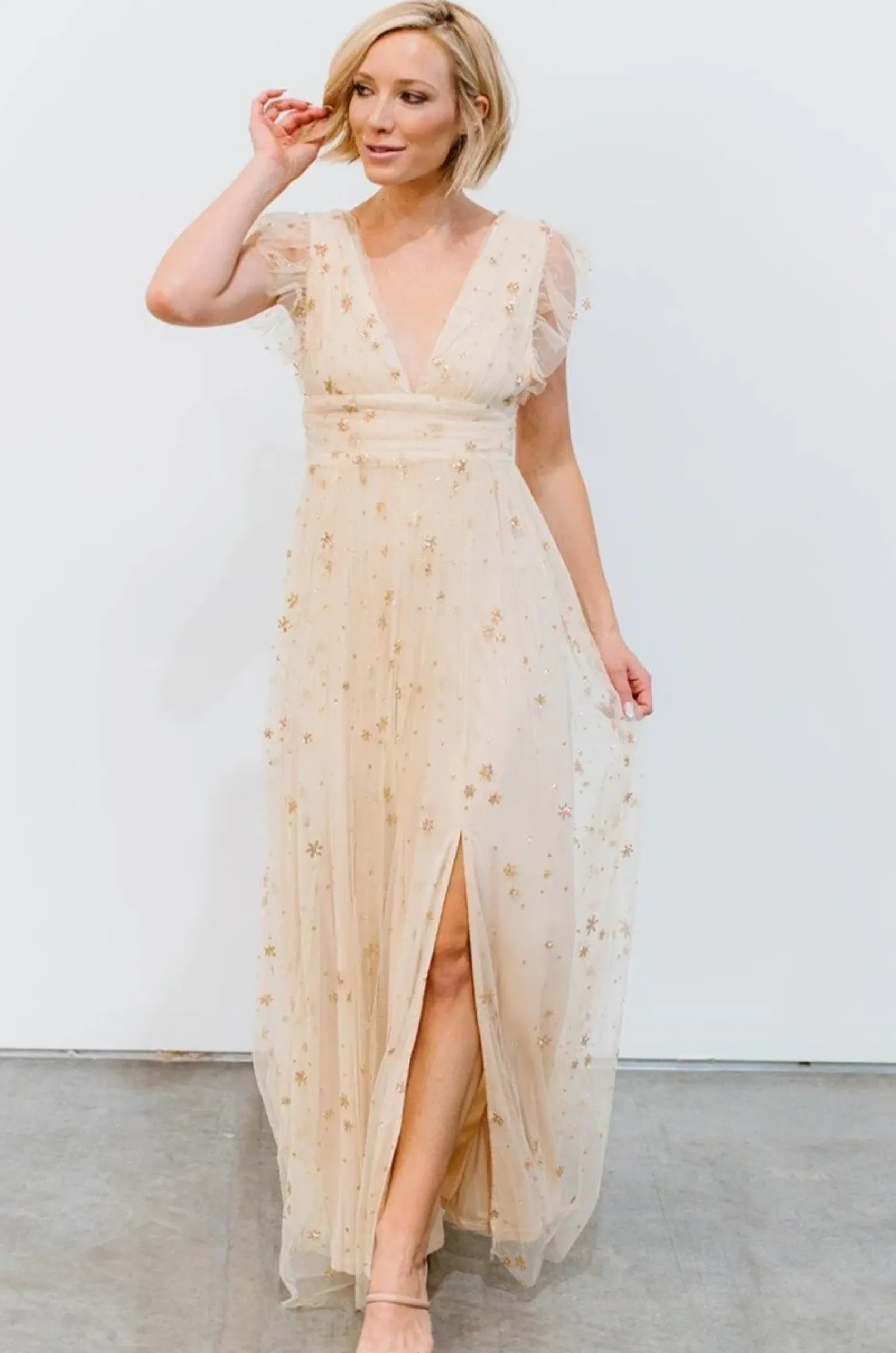 Baltic Born tulle styles|Nova Shimmer Maxi Dress | Dusty Blue + Silver