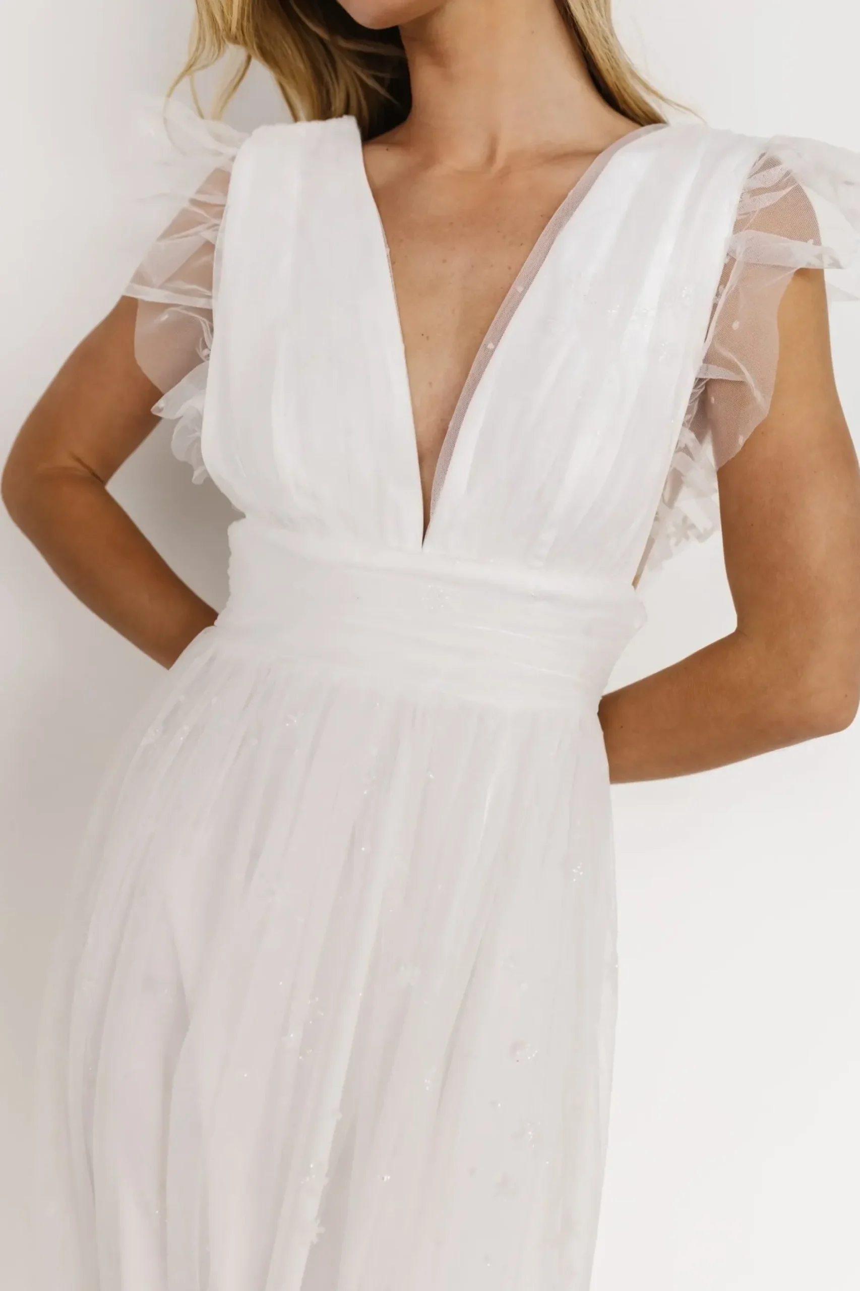 Baltic Born tulle styles|Nova Shimmer Maxi Dress | White