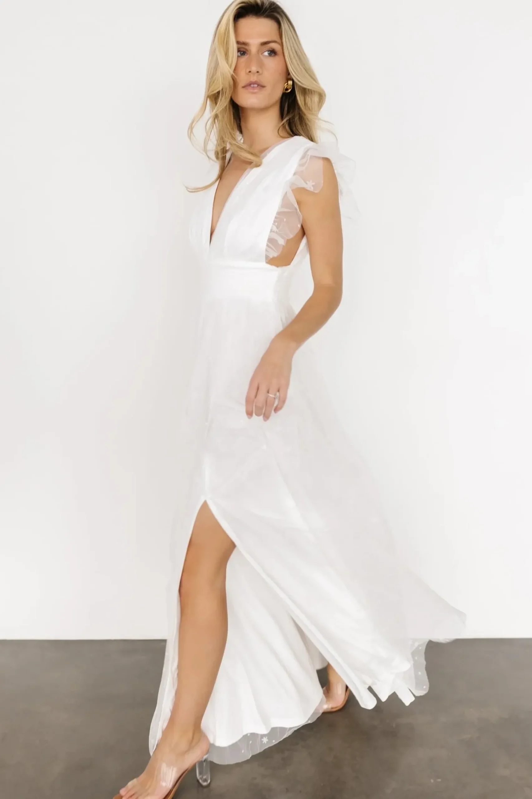 Baltic Born tulle styles|Nova Shimmer Maxi Dress | White