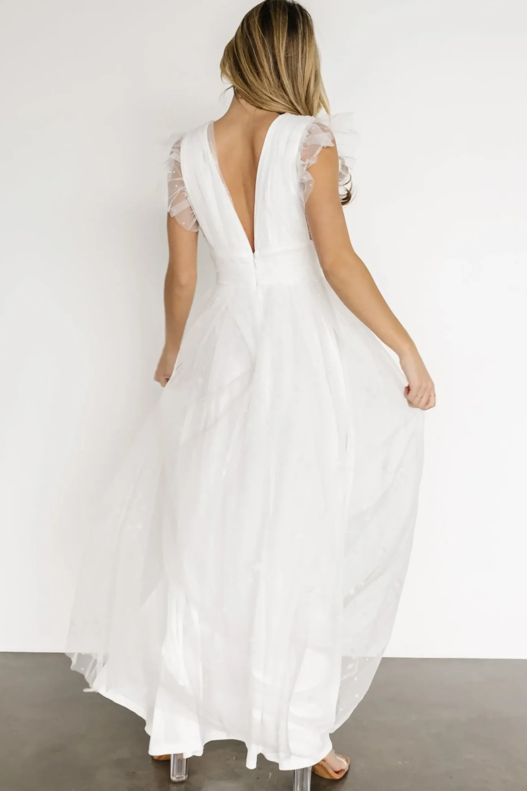 Baltic Born tulle styles|Nova Shimmer Maxi Dress | White