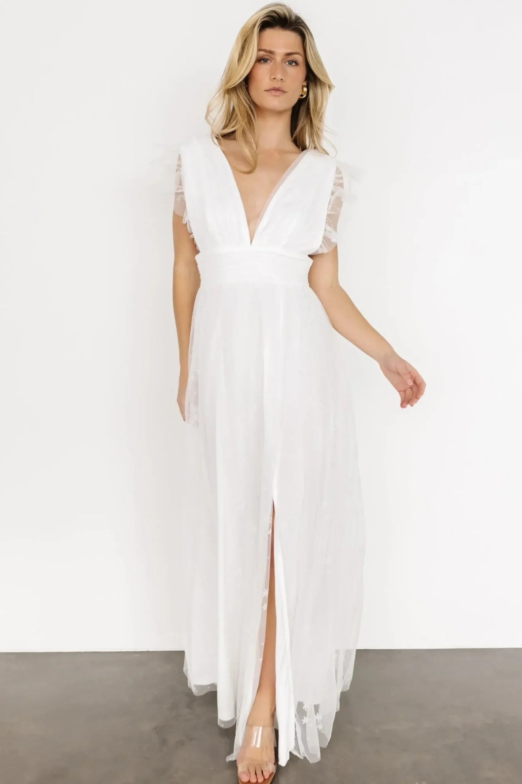Baltic Born tulle styles|Nova Shimmer Maxi Dress | White