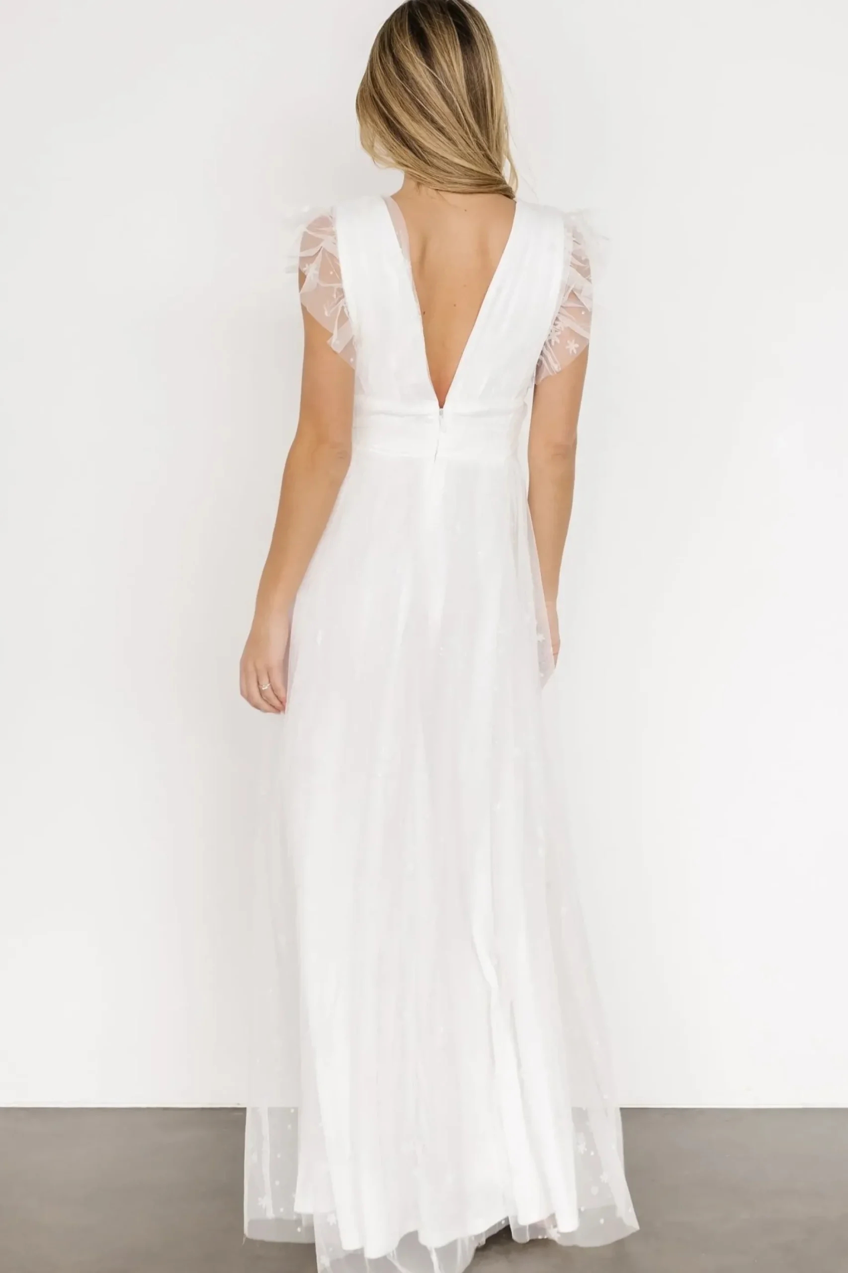 Baltic Born tulle styles|Nova Shimmer Maxi Dress | White