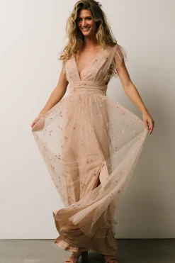 Baltic Born tulle styles|Nova Shimmer Maxi Dress | Natural + Blush