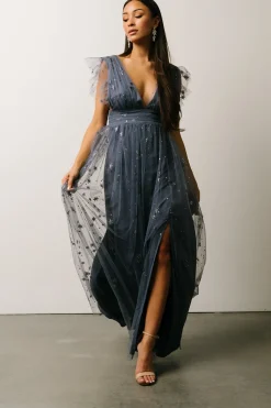 Baltic Born tulle styles|Nova Shimmer Maxi Dress | Slate Blue