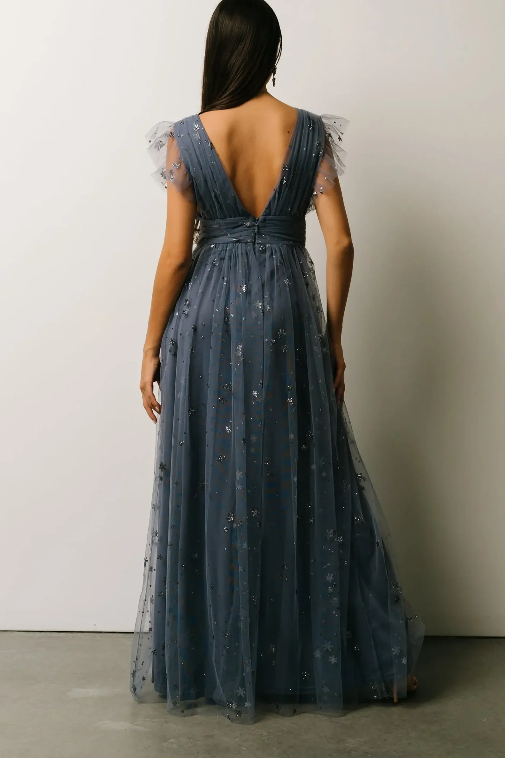 Baltic Born tulle styles|Nova Shimmer Maxi Dress | Slate Blue