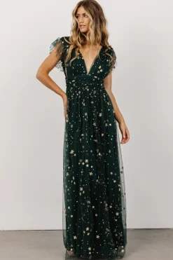 Baltic Born tulle styles|Nova Shimmer Maxi Dress | Green + Gold