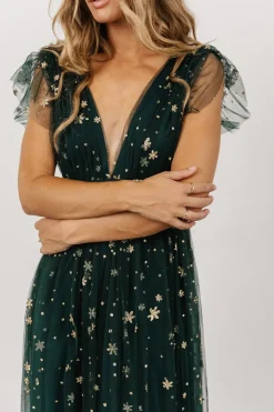 Baltic Born tulle styles|Nova Shimmer Maxi Dress | Green + Gold