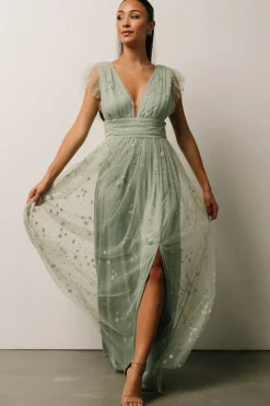 Baltic Born tulle styles|Nova Shimmer Maxi Dress | Sage + Silver