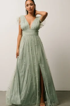 Baltic Born tulle styles|Nova Shimmer Maxi Dress | Sage + Silver
