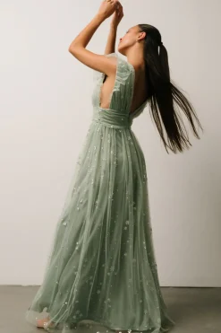 Baltic Born tulle styles|Nova Shimmer Maxi Dress | Sage + Silver