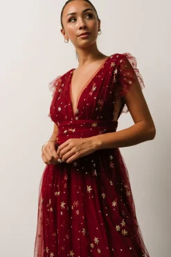 Baltic Born tulle styles|Nova Shimmer Maxi Dress | Wine + Gold