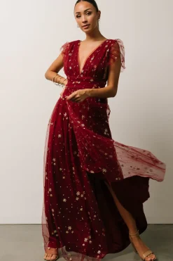 Baltic Born tulle styles|Nova Shimmer Maxi Dress | Wine + Gold