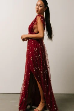 Baltic Born tulle styles|Nova Shimmer Maxi Dress | Wine + Gold