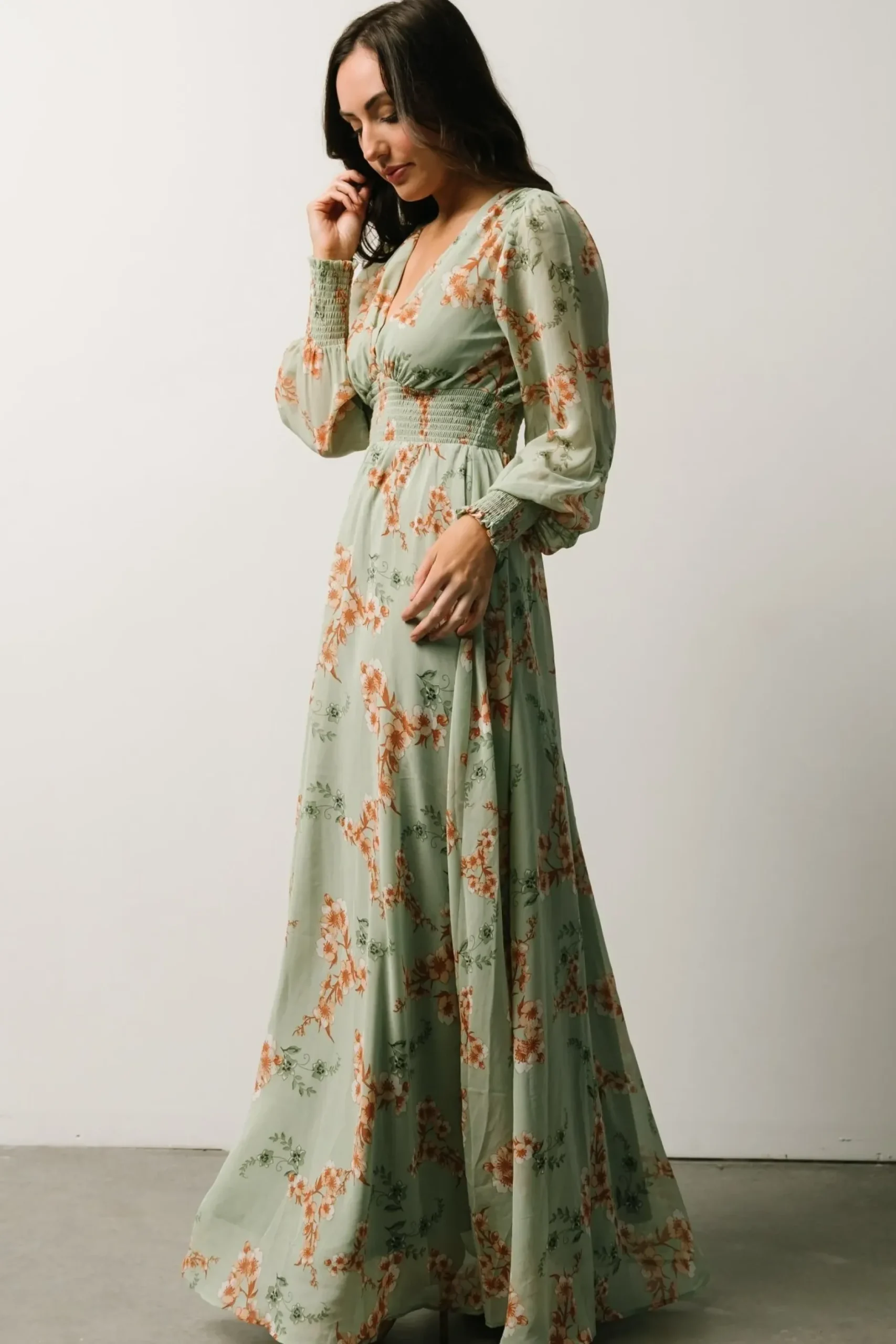 Baltic Born WEDDING SUITE|wedding guest|Olivia Maxi Dress | Sage + Peach Floral